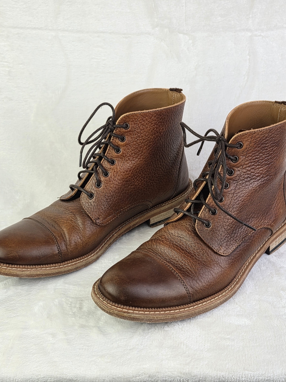 TAFT Rome Boot Mens EU 42.5 US 9.5 Brown Pebbled Leather Cap Toe Lace Up Spain - Picture 4 of 9